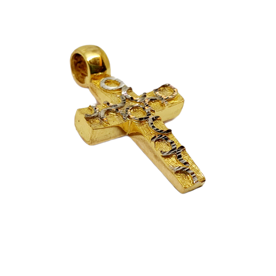 Σταυρός απο χρυσό κ9 και σαγρέ λευκόχρυσες λεπτομέριες  (DV1693)